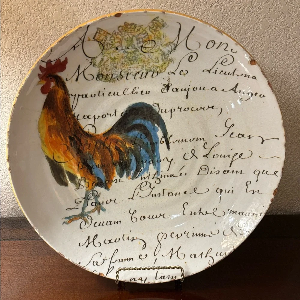 Williams Sonoma Decorative Rooster Large Bowl with Script‎ Design